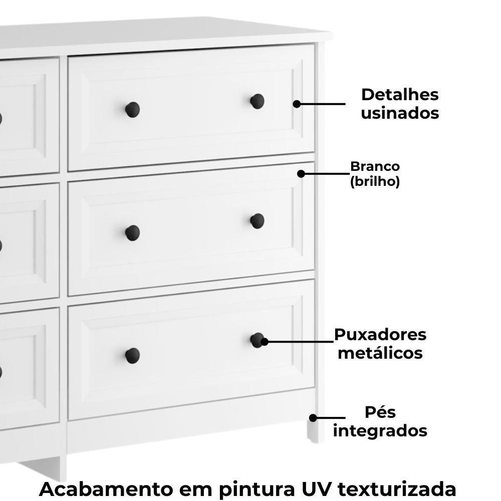 Comoda Para Quarto 6 Gavetas 120 Cm Dm217 Branco Dtall Branco - 5