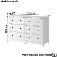 Comoda Para Quarto 6 Gavetas 120 Cm Dm217 Branco Dtall Branco - 3
