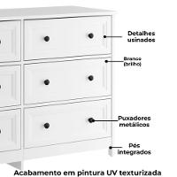 Comoda Para Quarto 6 Gavetas 120 Cm Dm217 Branco Dtall Branco - 5