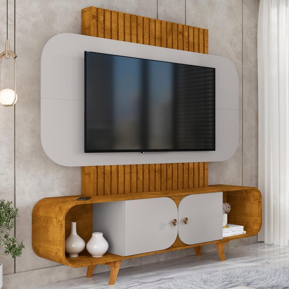 Estante Home Tv 75 Pol 180 Cm Embau Naturalle Off White Bechara - 2