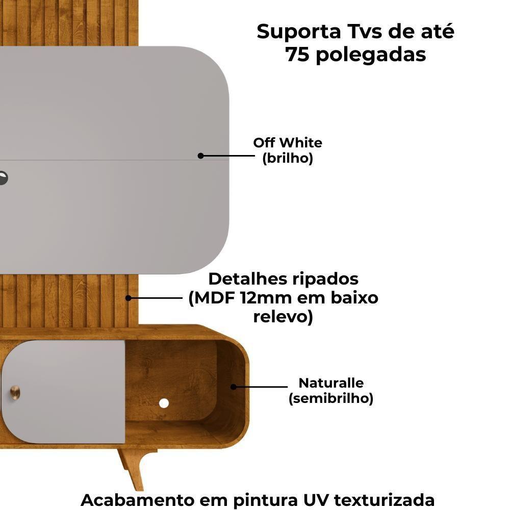 Estante Home Tv 75 Pol 180 Cm Embau Naturalle Off White Bechara - 4