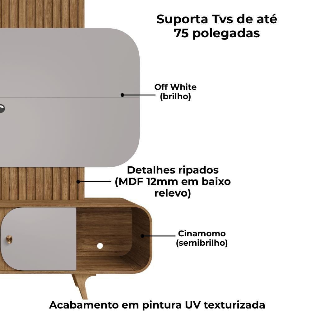 Estante Home Tv 75 Pol 180 Cm Embau Cinamomo Off White Bechara - 5