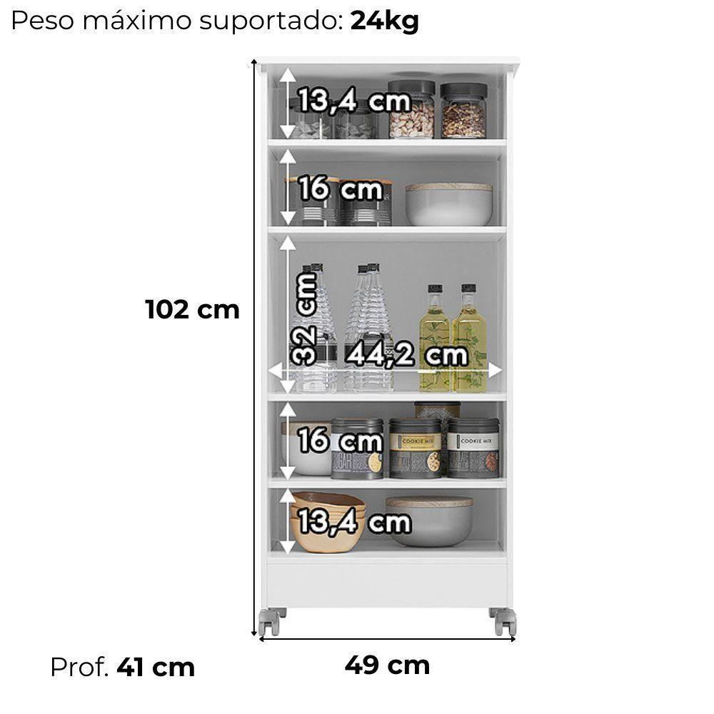 Armario Multiuso 1 Porta Com Rodizio 102x49 Cm Lirio Branco - 3