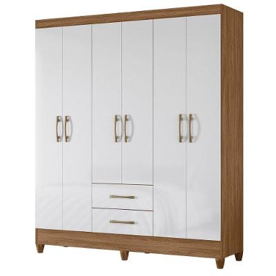 Guarda Roupa Casal Panamá 6 Portas Bater Naturale Branco MDP Moval Móveis