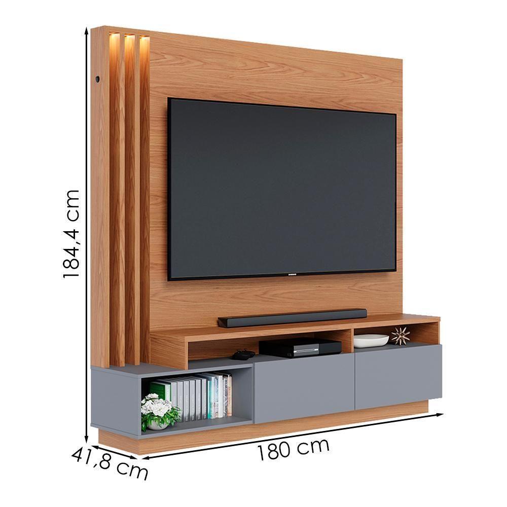 Estante Home Tv 65 Pol 180 Cm 2 Portas Humaita Freijo Cinza Colibri Freijo Cinza - 3