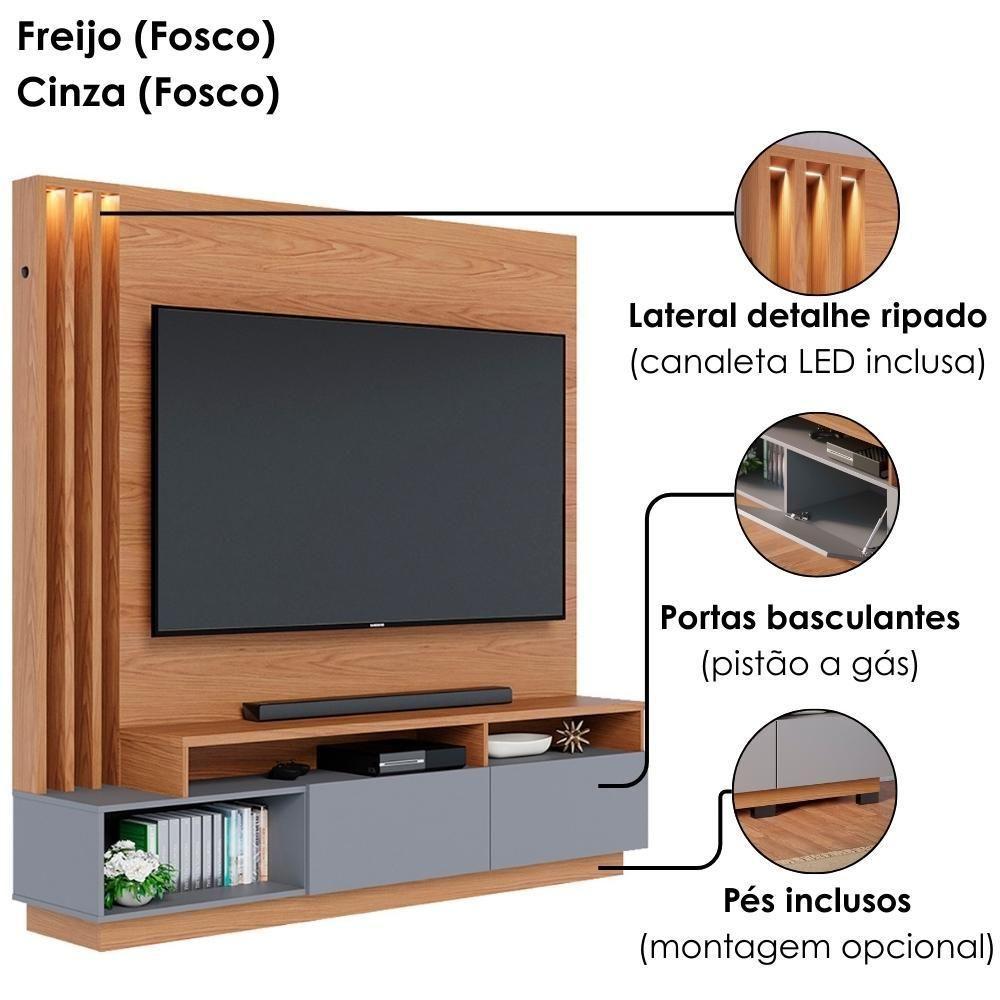 Estante Home Tv 65 Pol 180 Cm 2 Portas Humaita Freijo Cinza Colibri Freijo Cinza - 6