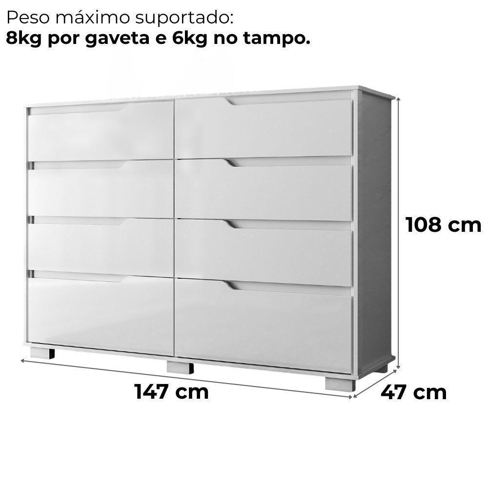 Comoda Georgia 8 Gavetas 147 Cm Branco - 3