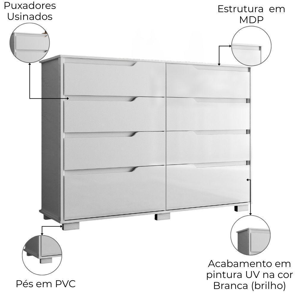 Comoda Georgia 8 Gavetas 147 Cm Branco - 4
