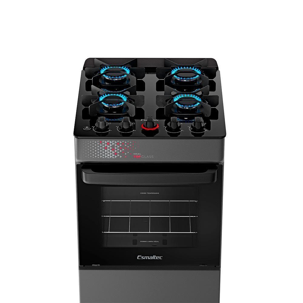 Fogão A Gás Mesa De Vidro Forno 50L Esmaltec Ideal Top Glass Titanium 4 Bocas Bivolt - 4