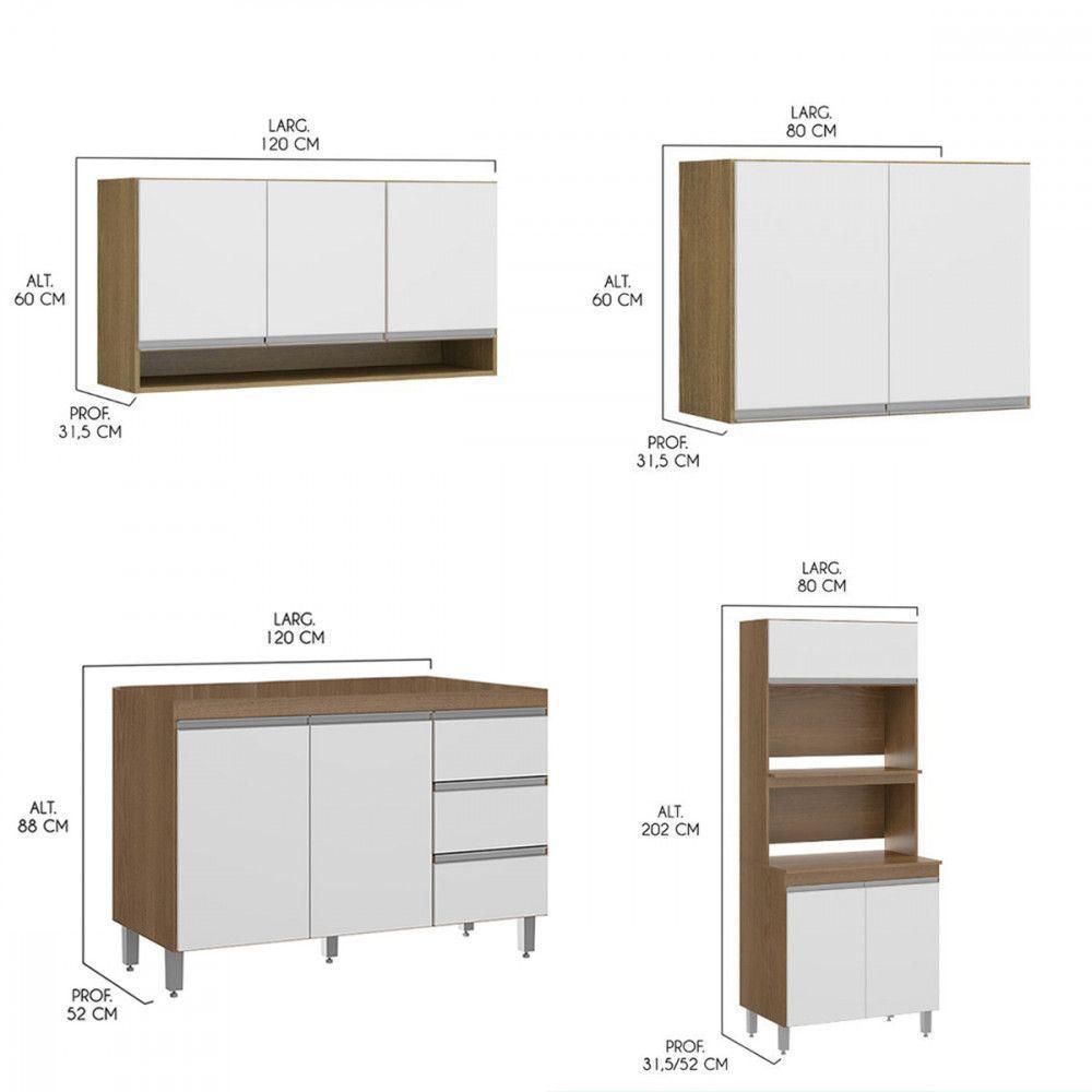 Armário De Cozinha Modulada Sabrina 280x202 Cm Menu Móveis Branco - 3
