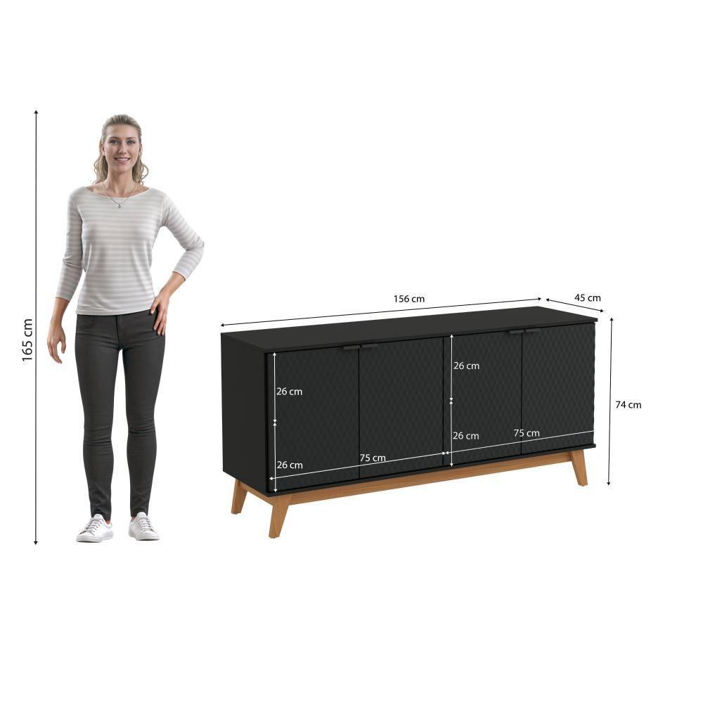 Aparador Kappesberg 4 Portas 3d Preto Fosco 180cm - 4