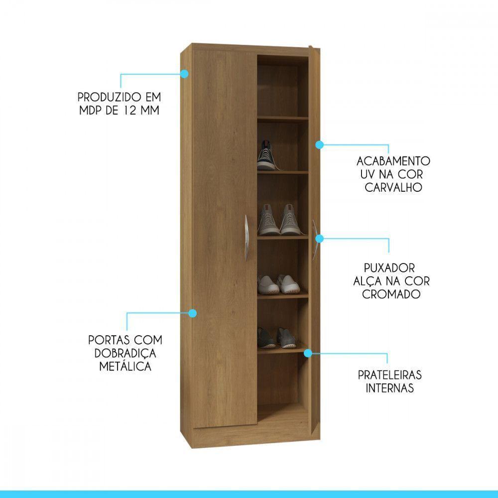Armário 2 Portas Multiuso 61 X 182 Cm Mdp 1011 Menu Móveis Carvalho - 2