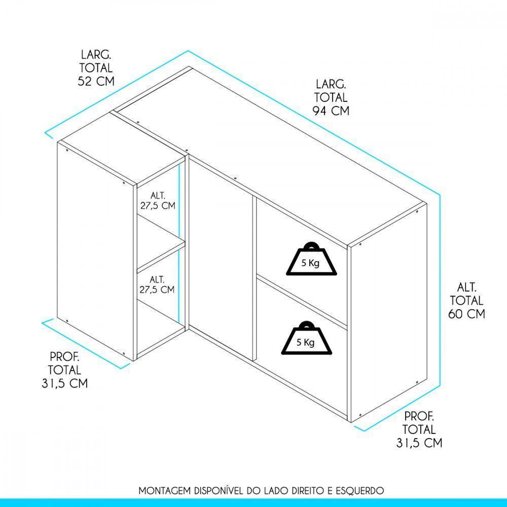 Armário Aéreo P- Cozinha 94x60cm 1 Porta Mdp Menu Móveis Branco - 4