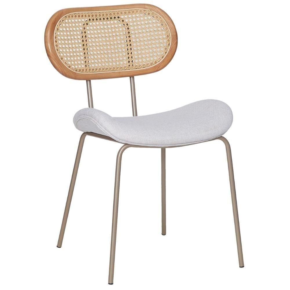 Kit 4 Cadeiras Toscana Fratini Est. Aço Champagne Encosto Madeira Tela Rattan Assento Tecido Cinza - 2