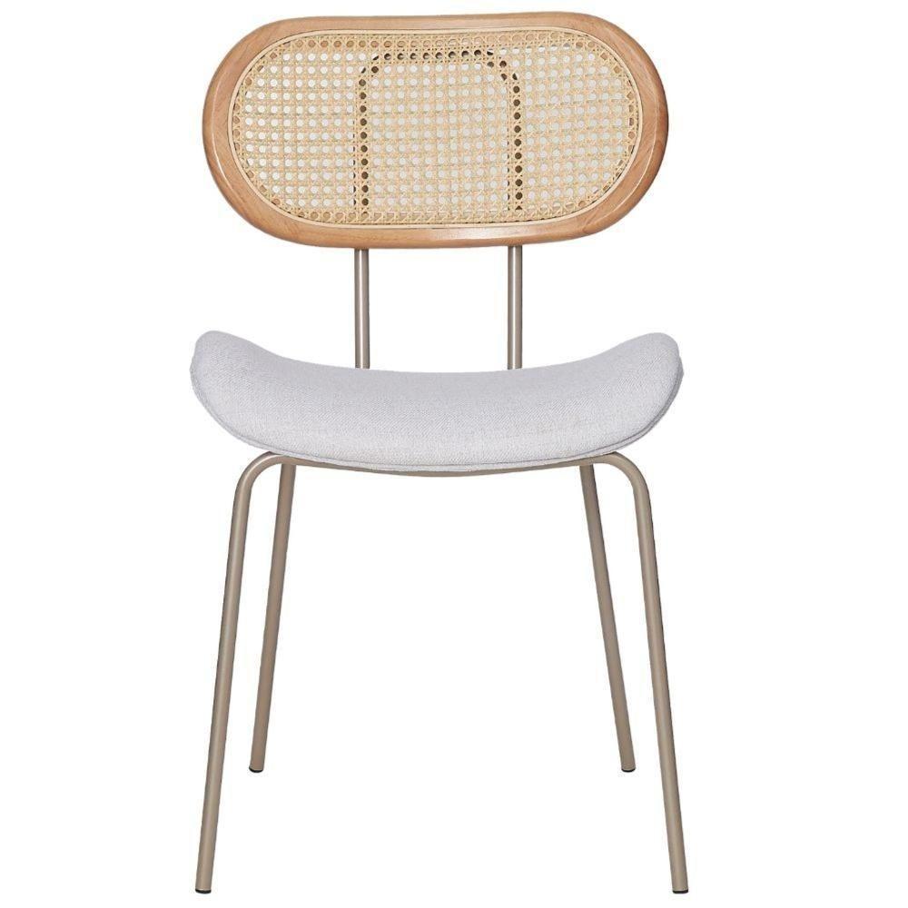 Kit 4 Cadeiras Toscana Fratini Est. Aço Champagne Encosto Madeira Tela Rattan Assento Tecido Cinza - 3