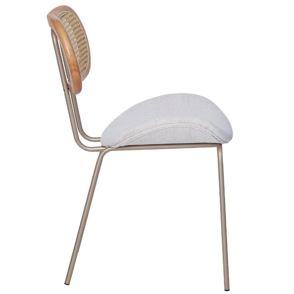 Kit 4 Cadeiras Toscana Fratini Est. Aço Champagne Encosto Madeira Tela Rattan Assento Tecido Cinza - 4