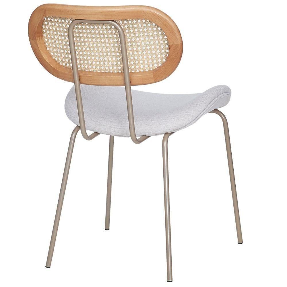 Kit 4 Cadeiras Toscana Fratini Est. Aço Champagne Encosto Madeira Tela Rattan Assento Tecido Cinza - 5