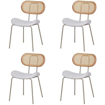 Kit 4 Cadeiras Toscana Fratini Est. Aço Champagne Encosto Madeira Tela Rattan Assento Tecido Cinza