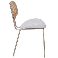 Kit 4 Cadeiras Toscana Fratini Est. Aço Champagne Encosto Madeira Tela Rattan Assento Tecido Cinza