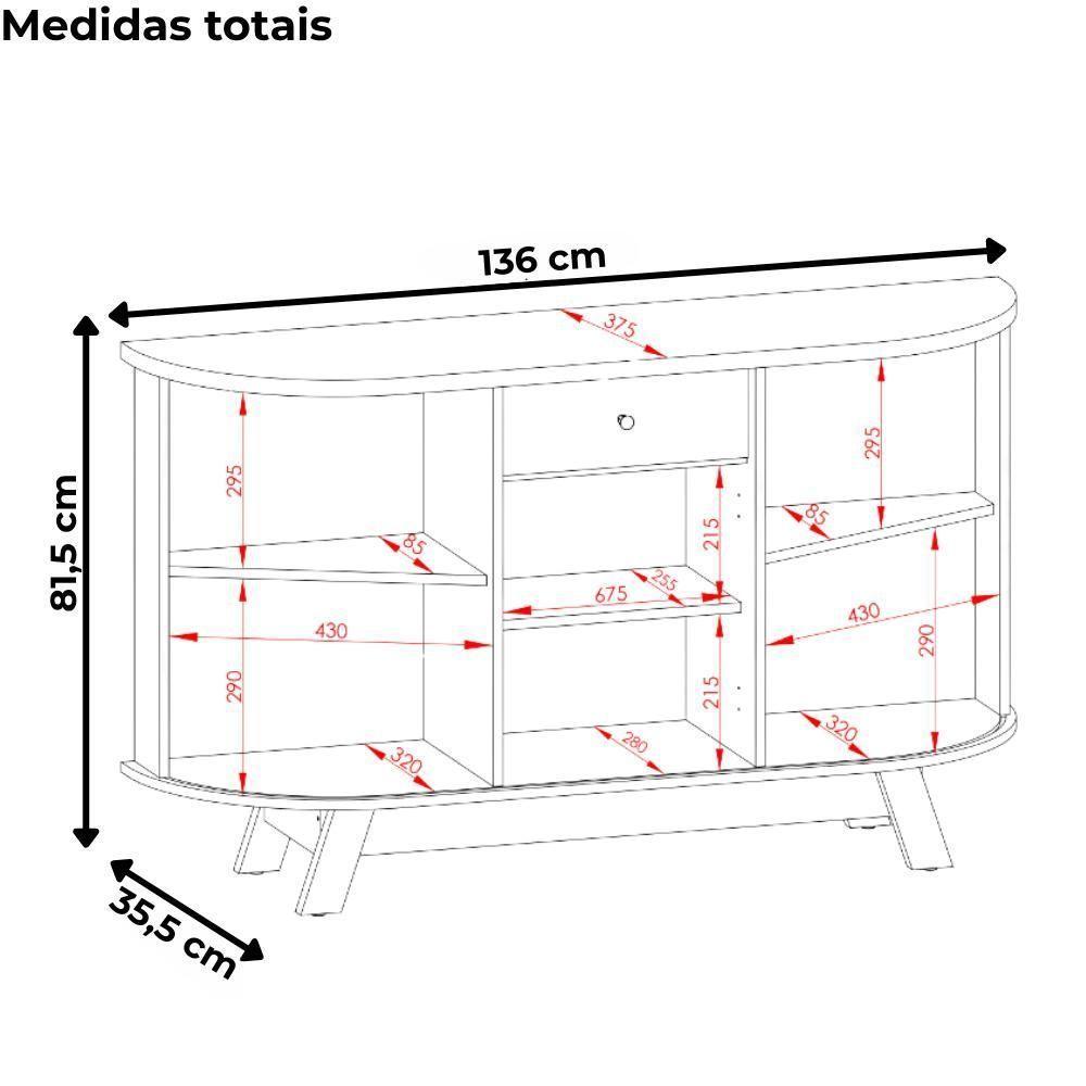 Buffet Aparador 3 Portas 136 Cm Monza Cumaru Opala Madetec Cumaru Opala - 3