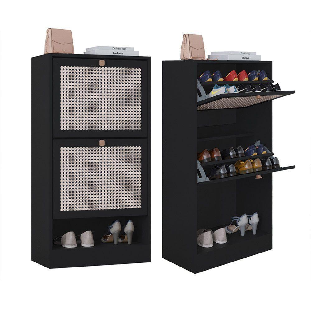 Kit 2 Sapateiras Tropical 2 Portas Multiuso Vertical Poquema Preto - 1