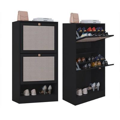 Kit 2 Sapateiras Tropical 2 Portas Multiuso Vertical Poquema Preto