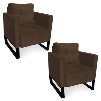 Kit 2 Poltronas Livia Suede Base Industrial Preto D01 - DRossi Marrom
