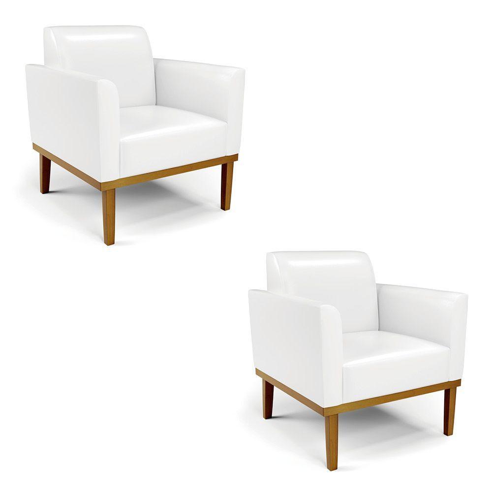 Kit 2 Poltronas Base De Madeira Fixa Castanho Marisa Corano Branco - 7