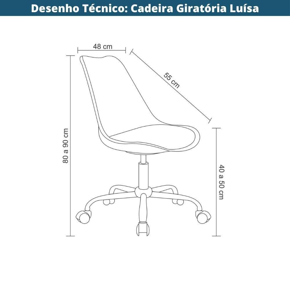 Kit 2 Cadeiras Giratórias Office Luísa Rivatti Assento Pp Preto Base Rodízio Cromado - 7