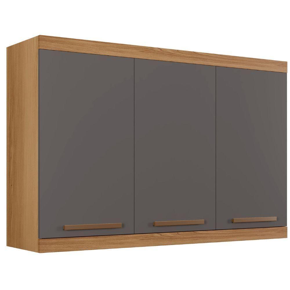 Armário Aéreo Talismã 3 Portas Cinamomo Grafite Arte Móveis - 1