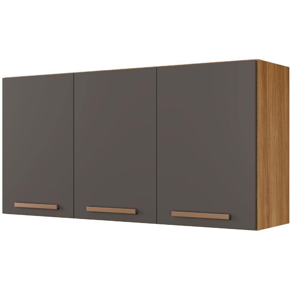 Armário Aéreo ônix 3 Portas Cinamomo Grafite Arte Móveis - 5