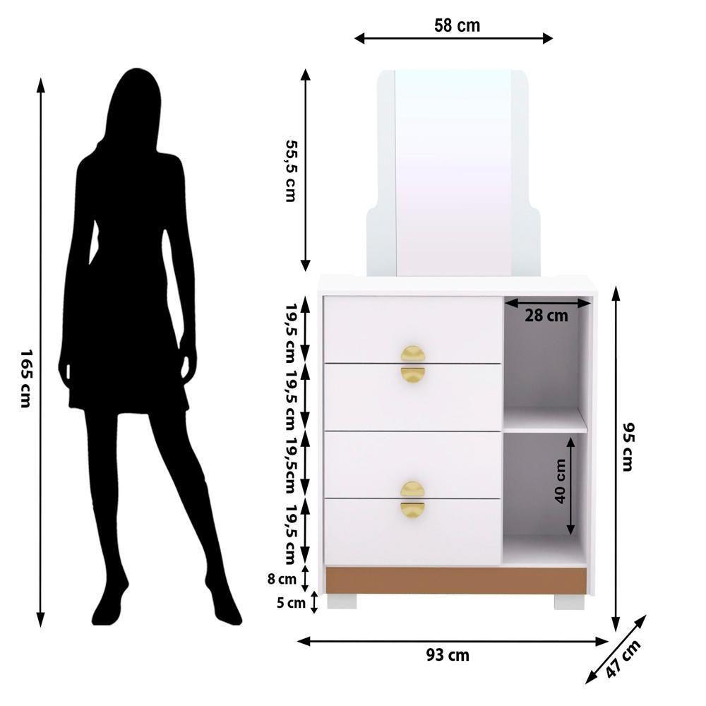 Comoda Com Espelho 4 Gavetas 1p 93 Cm Bel Branco Camarim Vlr Branco Camarim - 3