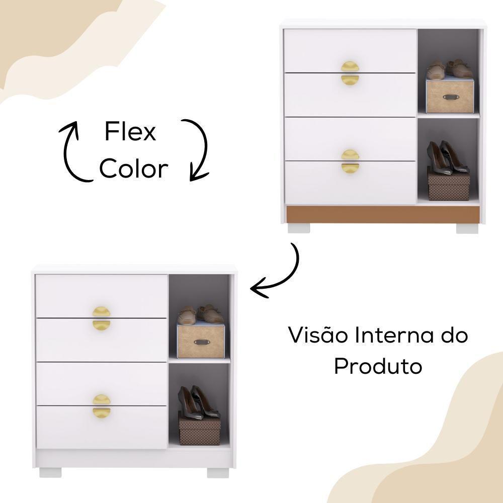 Comoda Com Espelho 4 Gavetas 1p 93 Cm Bel Branco Camarim Vlr Branco Camarim - 5