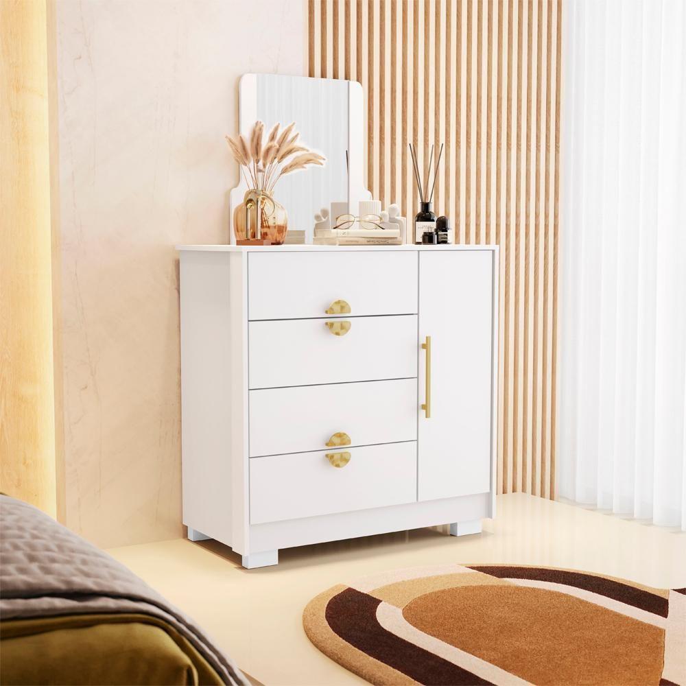 Comoda Com Espelho 4 Gavetas 1p 93 Cm Bel Branco Camarim Vlr Branco Camarim - 7