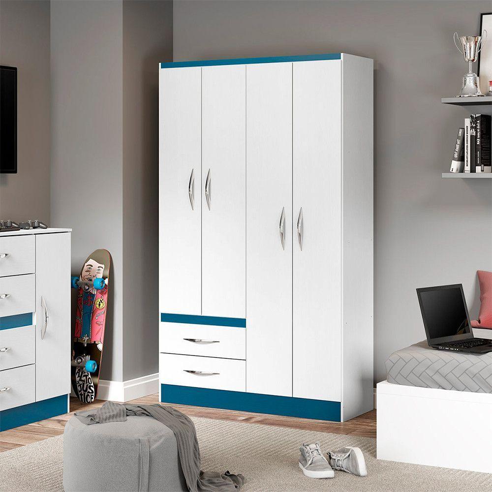 Guarda-roupa Infantil 4 Portas 2 Gavetas Mdp Menu Móveis Branco - 1
