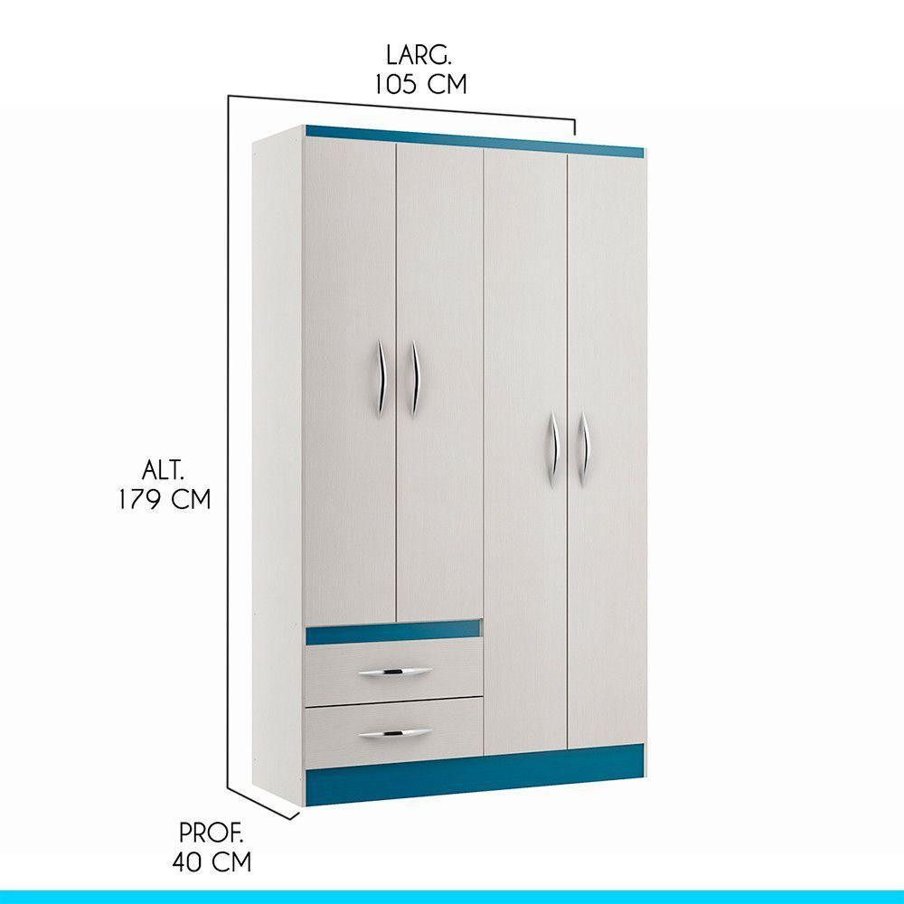 Guarda-roupa Infantil 4 Portas 2 Gavetas Mdp Menu Móveis Branco - 3