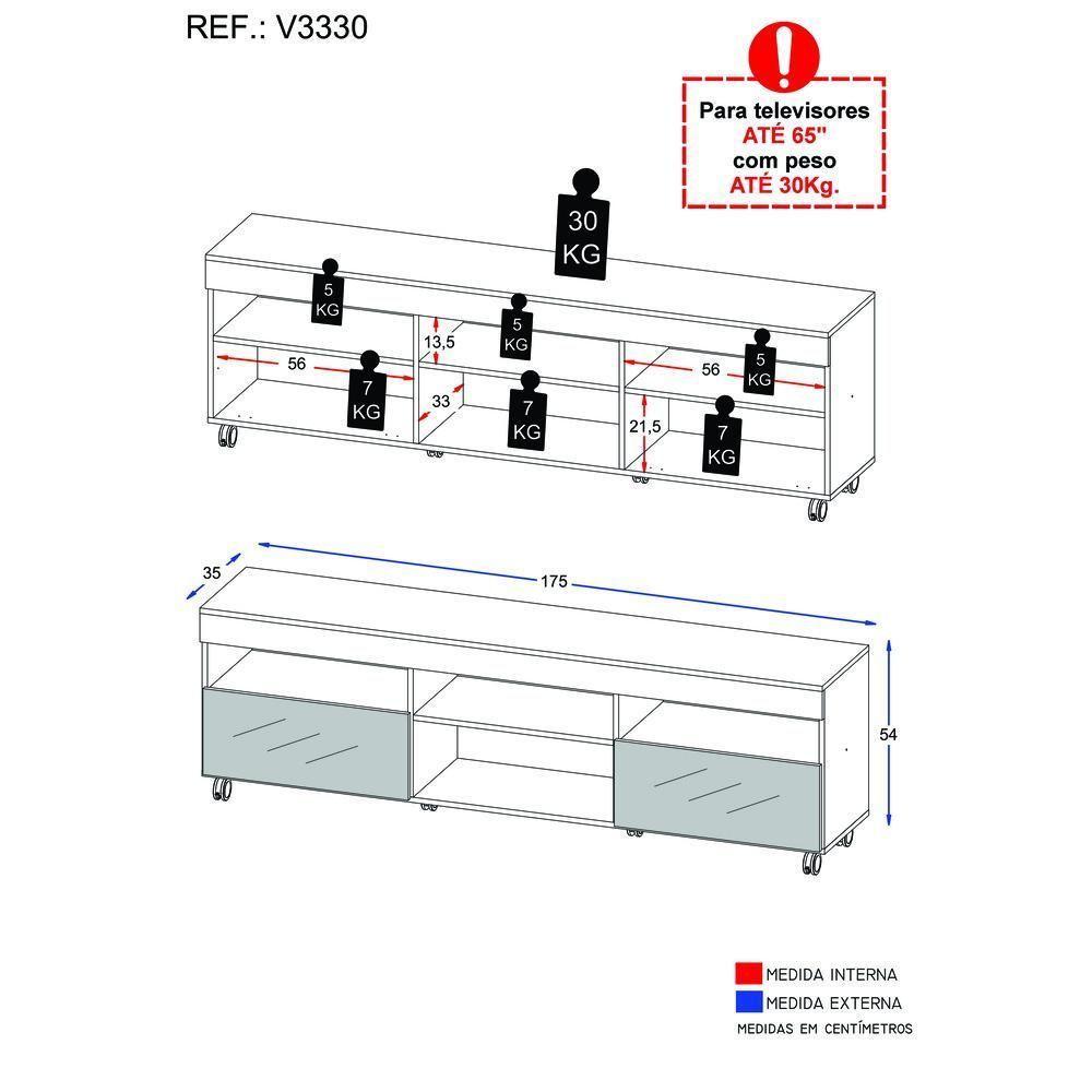 Rack Tv 65" Com Rodízios E Espelho 2 Portas Paris Multimóveis V3330 Preto Preto - 5