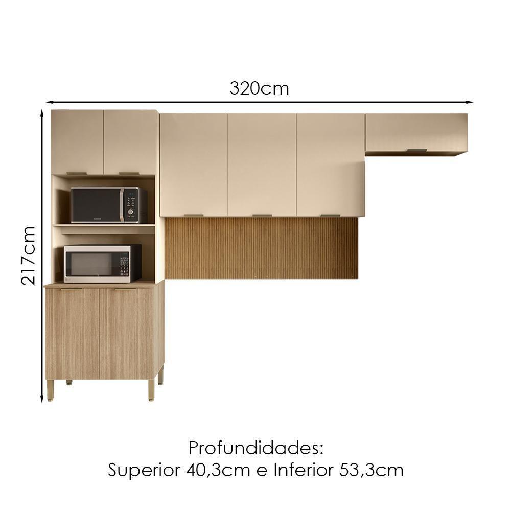 Cozinha 3 Pecas Glam 320 Cm Freijo Vanilla Cp Ripado Freijo Ktp - 4