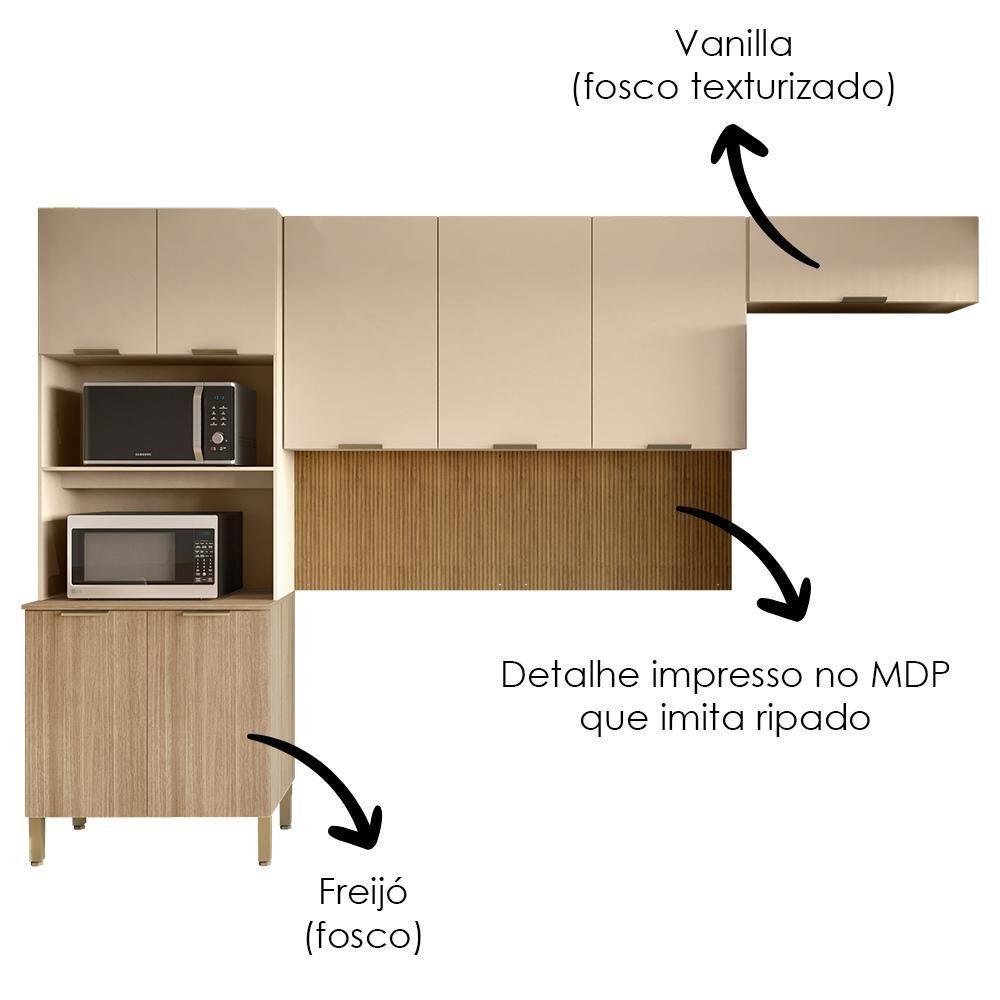 Cozinha 3 Pecas Glam 320 Cm Freijo Vanilla Cp Ripado Freijo Ktp - 6