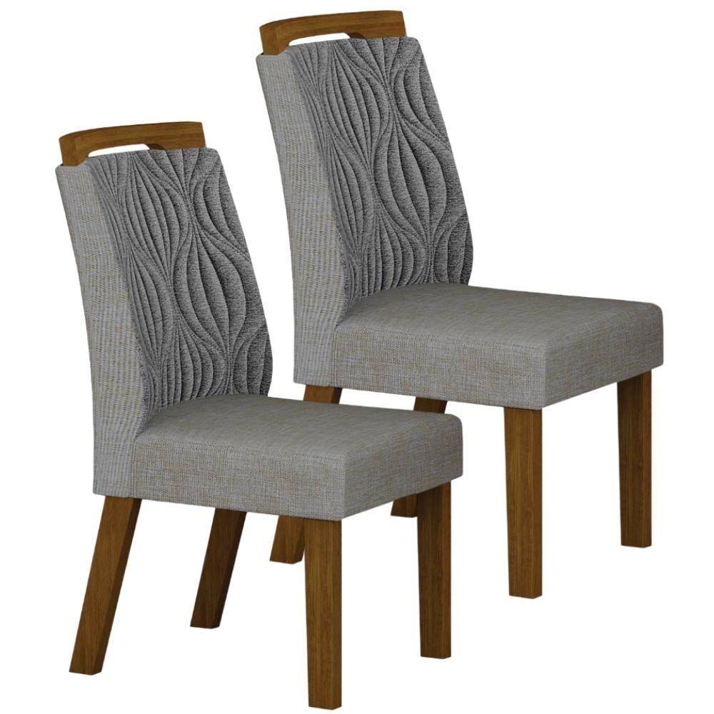 Conjunto 2 Cadeiras De Jantar Ilhéus Linho Cinza Pés Em Madeira Leifer Móveis - 1