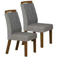 Conjunto 2 Cadeiras De Jantar Ilhéus Linho Cinza Pés Em Madeira Leifer Móveis - 1