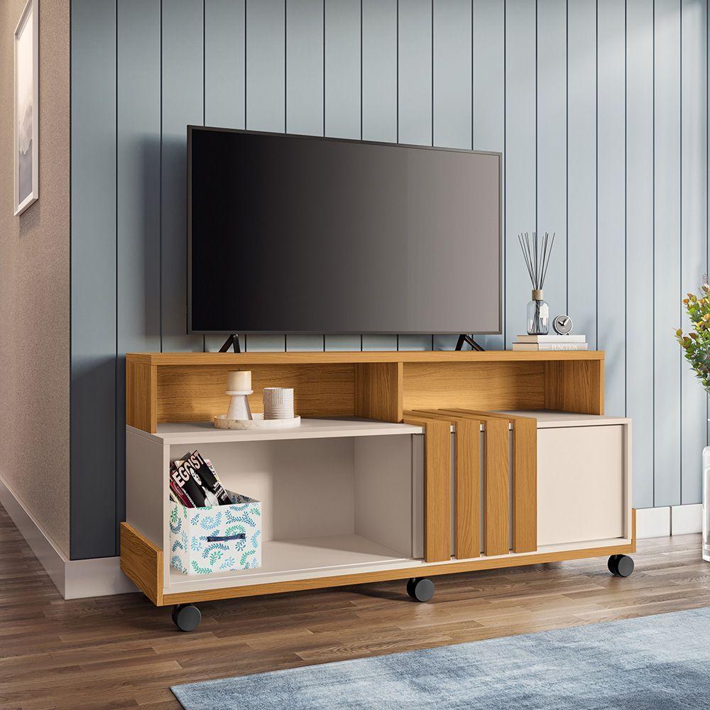 Painel Para Tv 50? Bancada Com Rodízio Karen Cinamomo-off White H01 - DRossi - 3