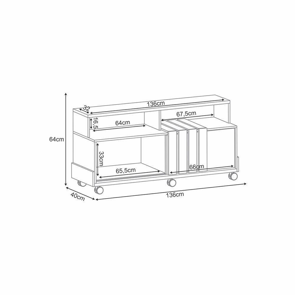 Painel Para Tv 50? Bancada Com Rodízio Karen Cinamomo-off White H01 - DRossi - 9