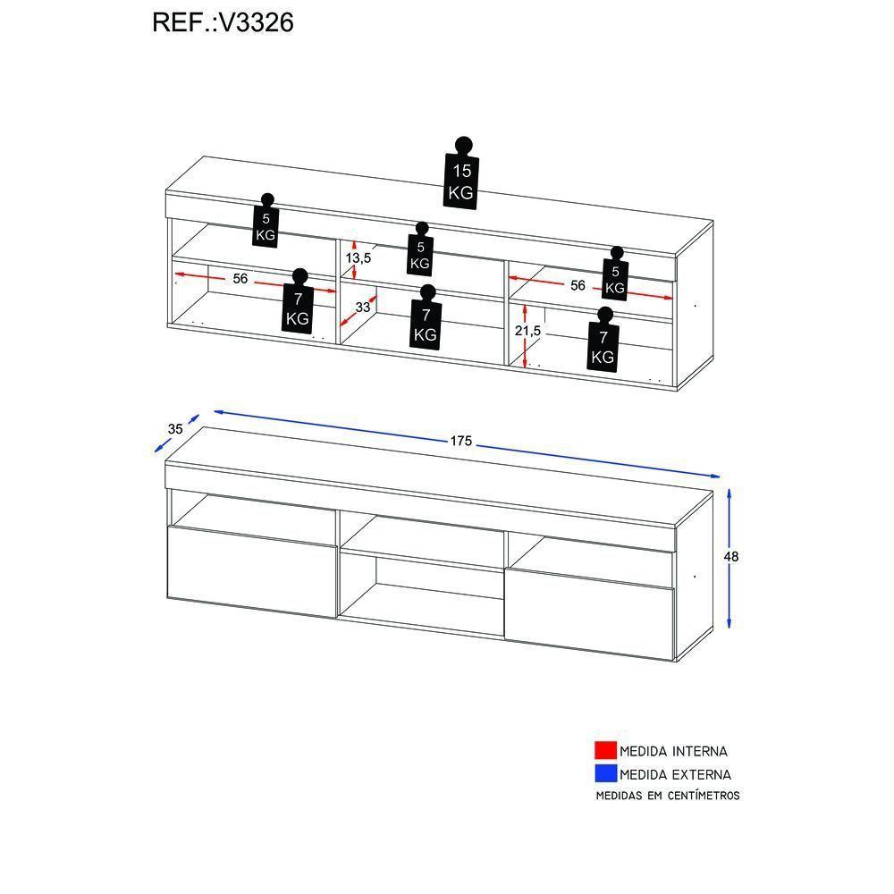 Rack Tv 65" Suspenso Com 2 Portas Paris Multimóveis V3326 Rustic Rustic - 5