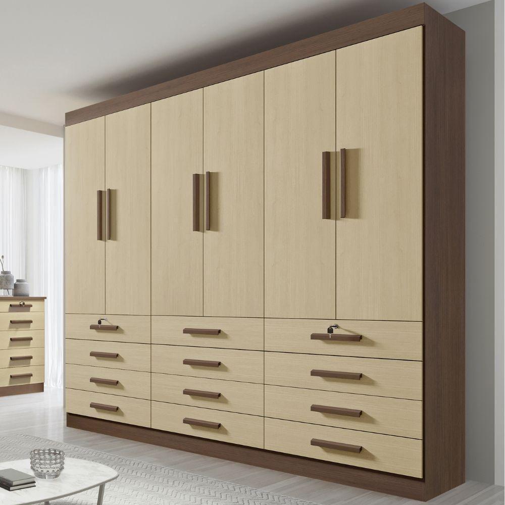 Guarda Roupa Mônaco Plus Castanho Linho 6 Portas 12 Gavetas D?doro - 2