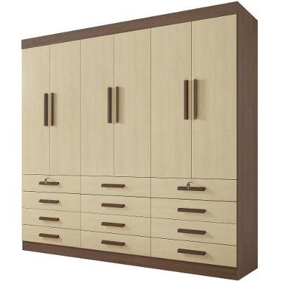 Guarda Roupa Mônaco Plus Castanho Linho 6 Portas 12 Gavetas D?doro
