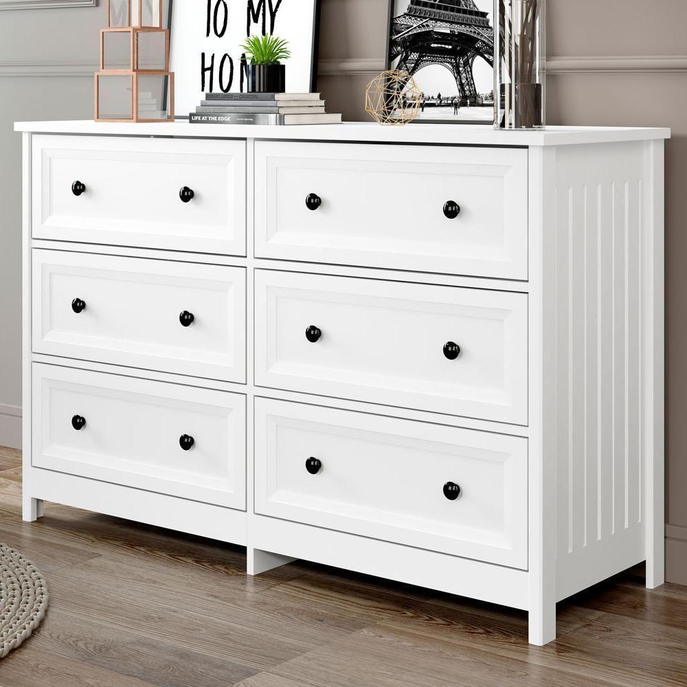 Comoda 6 Gavetas E 02 Mesas De Cabeceira 3 Gavetas Branco Dtall Branco - 2