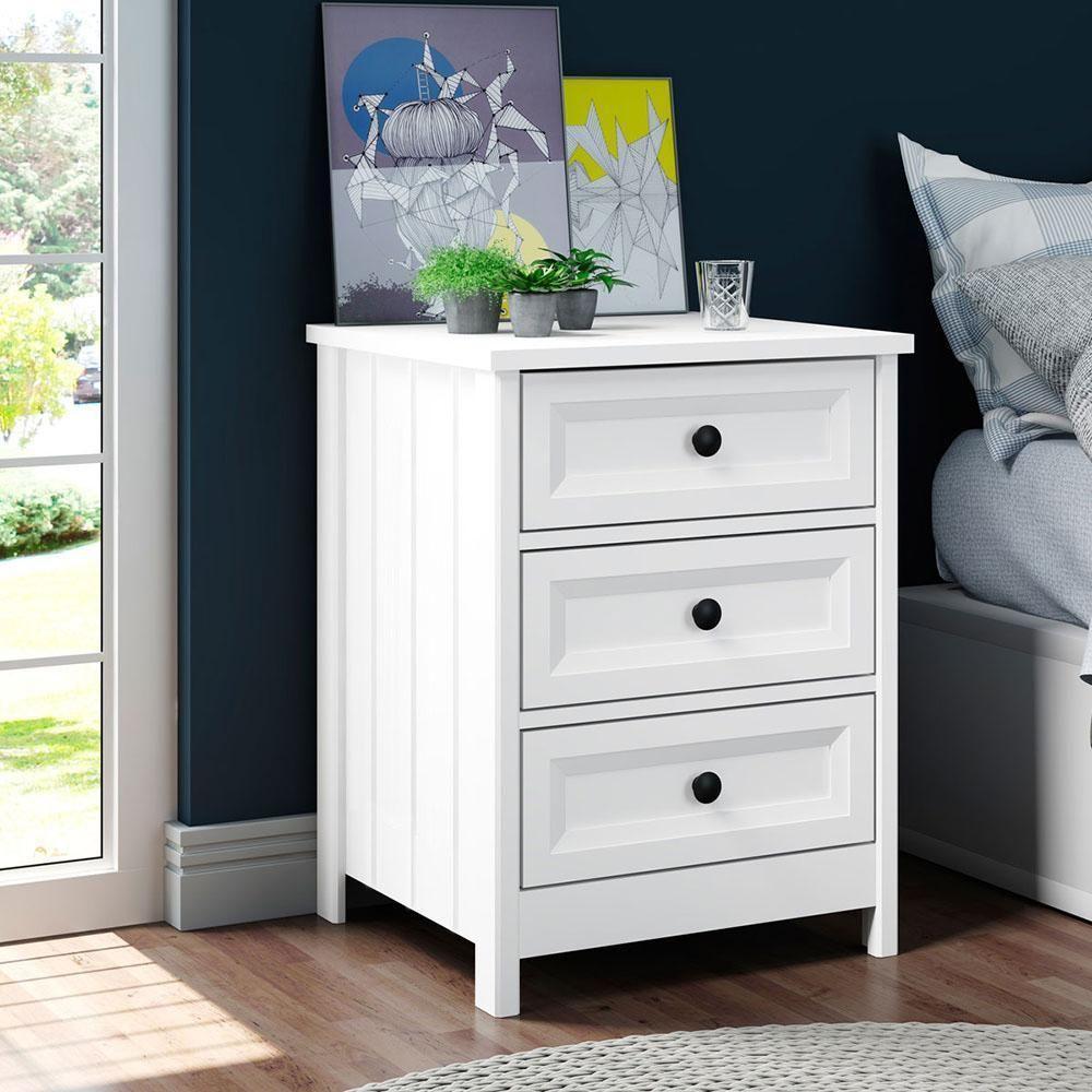 Comoda 6 Gavetas E 02 Mesas De Cabeceira 3 Gavetas Branco Dtall Branco - 3