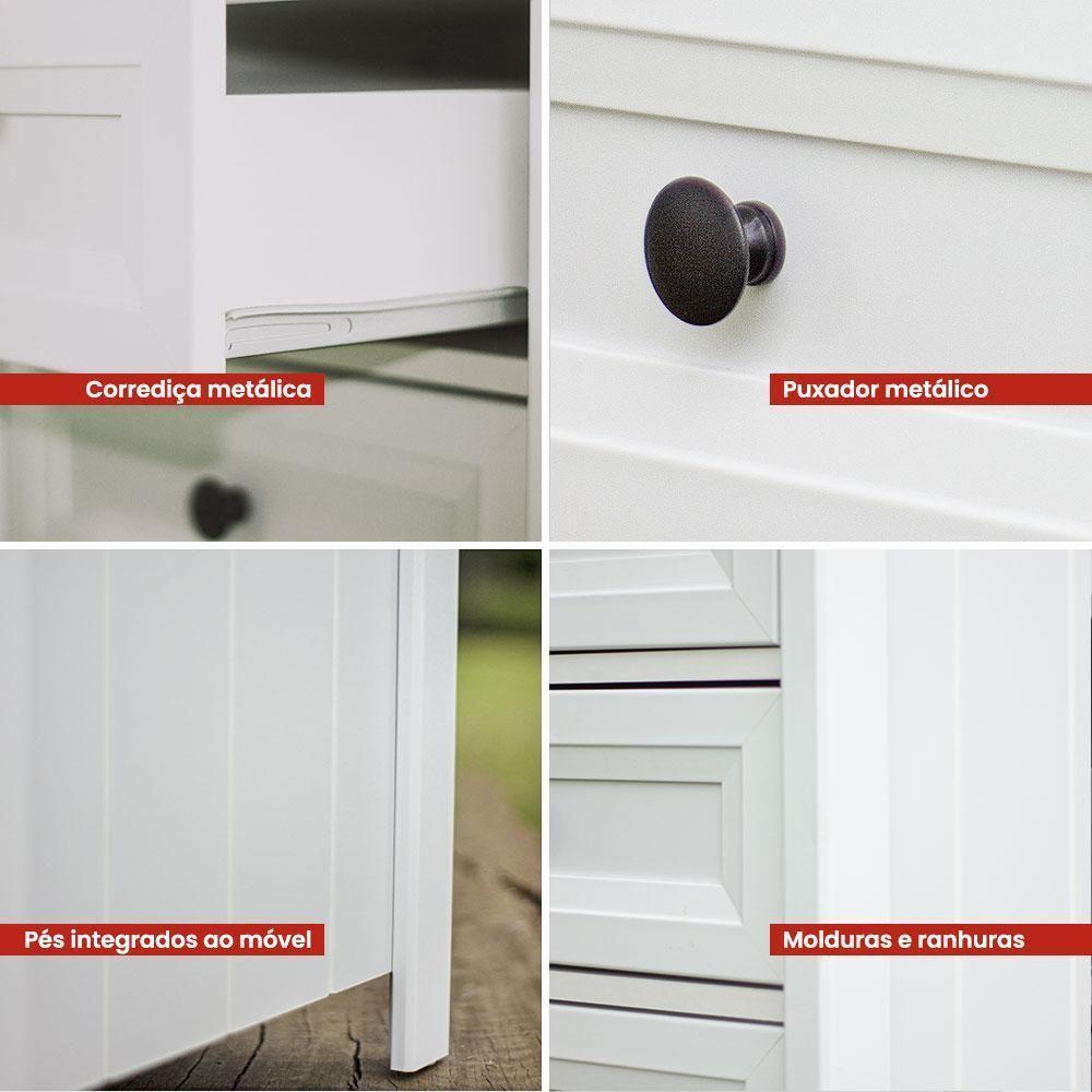 Comoda 6 Gavetas E 02 Mesas De Cabeceira 3 Gavetas Branco Dtall Branco - 5