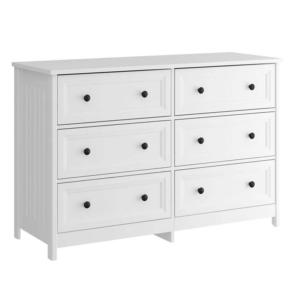 Comoda 6 Gavetas E 02 Mesas De Cabeceira 3 Gavetas Branco Dtall Branco - 6